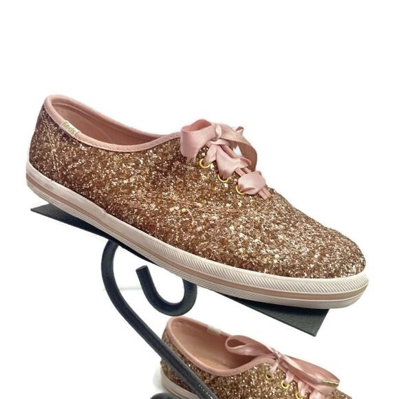 Keds X Kate Spade Champion Pink Rose Gold Sequin Sneakers Shoes Size 7.5 - Picture 1 of 7